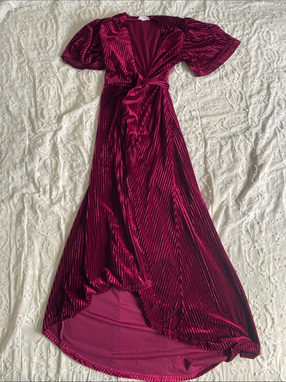 In Bloom Elegant Velvet Wrap High-Low Dress